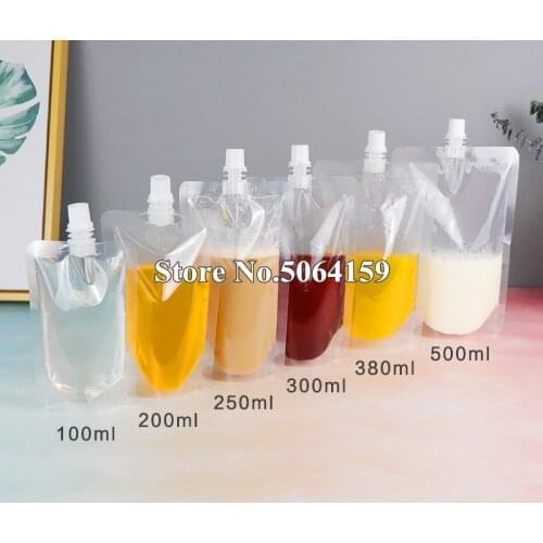 100 Pcs Milk With Nozzle Stand Up Juice Coffee Disposable Durable Transparent Liquid Drink Pocket Sealed Packaging Bag Beverage
