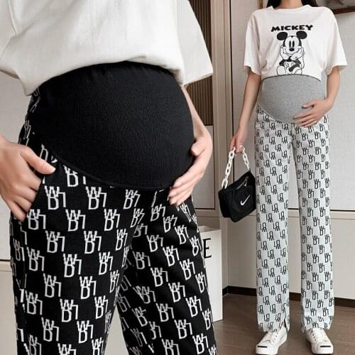 1072# Maternity Pants Summer Casual High Waist Pants Loose Comfy Belly Support Pants Elastic Waist Maternity Trousers