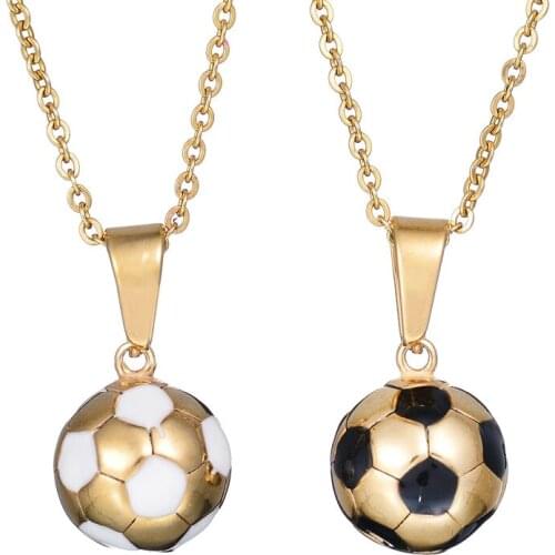 2 size football Pendant With Chain Stainless Steel Soccer Necklace Gold Color Men/Women sport ball Jewelry