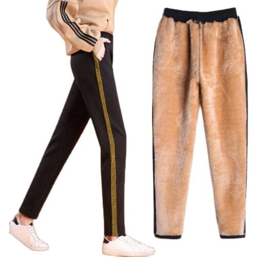 2021 Winter Autumn Warm Thick Lamb Cashmere Running Casual Pants for Women Fitness Jogging Lamb Wool Sweatpants Beauty Trousers