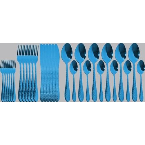 30Pcs Blue Modern Cutlery Set Knife Dessert Fork Tea Spoon Dinnerware Flatware Stainless Steel For Party Kitchen Tableware Set
