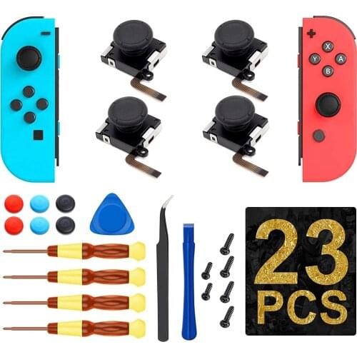 4 Pack 3D Repair Replacement Joystick Analog Left/Right Thumb Sticks Sensor Grips for Nintendo Switch Joycon Controller 23 IN 1