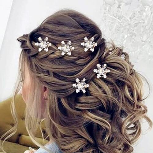 5pcs/set Delicate Wedding Bridal Snowflake Pearl Flower Crystal Rhinestone Hair Clips Hair Pin Women Hairpins Styling Tools
