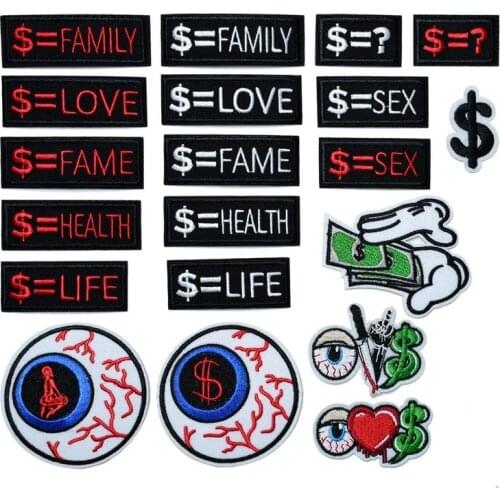 50pcs/lot Embroidery Patch Money Dollar Family Sex Love Wings Health Eye Equation Letter Clothing Decoration Diy Iron Applique