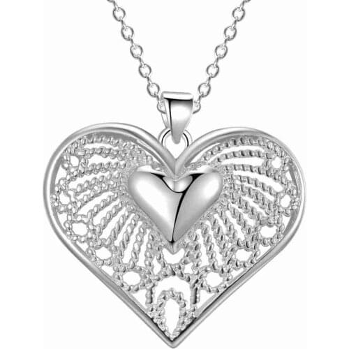 Promotions Beautiful fashion Elegant silver color charm Heart For women girl wedding charms pretty Lady Necklace jewelry N720