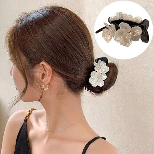 White Rose Acrylic Barrettes Sweet Fairy Flower Hair Claw Ponytail Clips Heandband Retro Hair Accessories Styling Tools Headwear