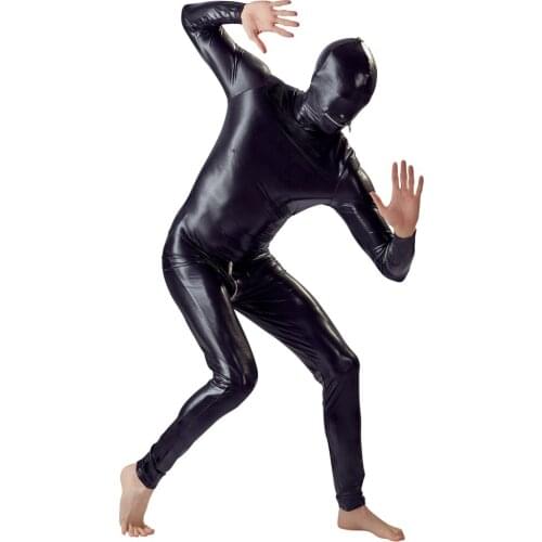 Full Body Bondage Hood Mask Male Zentai Bodysuit Jumpsuit Leotard Exotic Party Night Club Costume Plus Size Sexy Mens Lingerie