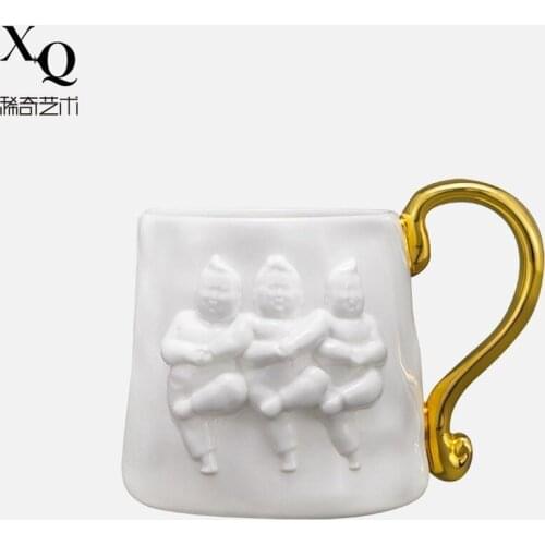 Large Travel Coffee Cup with Handle Vintage Ceramic Water Canecas Bone Porcelain Cup Personality Mug Artistic Design Milk Mugs