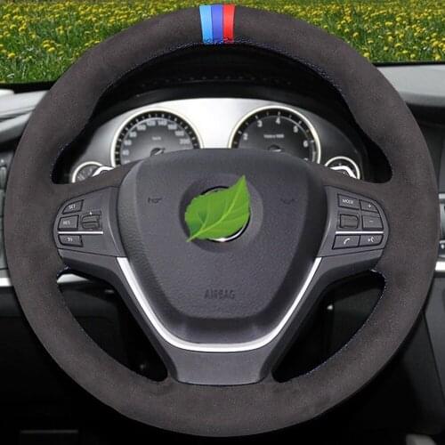 DIY Hand-stitched Black Suede Car Steering Wheel Cover for BMW F20 F21 F22 F23 F30 F31 F34
