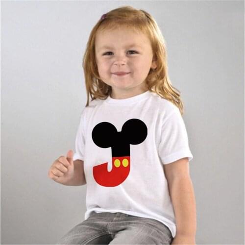 Disney Unisex Summer Mickey T-shirt Fashion Alphabet Girls Tshirts Harajuku Element Nice O-Neck Kids Tshirt Children Clothes