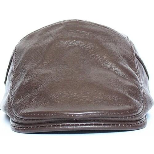 High Quality Dad Hat Headdress Brown and Black Cowhide Beret Cap Casual Fashion Hat Mens Genuine Leather Headgear Male New Style