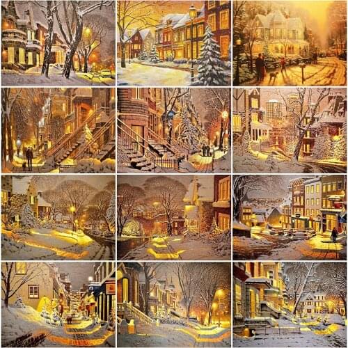EverShine 5D DIY Diamond Painting Full Drill Square Scenic Diamond Mosaic Winter Cross Stitch Embroidery City Handmade Gift