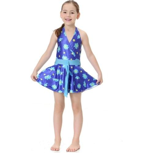 Halter One Piece Muslim Swimwear Girls Backless Kids Burkini Fille Islamic Swimming Suit For Kids Boxer Bottom Beachwear