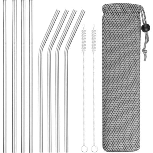 Reusable Metal Drinking Straws 4/8Pcs 304 Stainless Steel Sturdy Bent Straight Drinks Straw