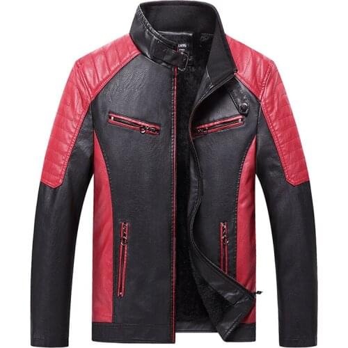 Mens autumn and winter fashion motorcycle color matching leather break collar jacket Windbreaker Hooded PU Jackets Fur coat