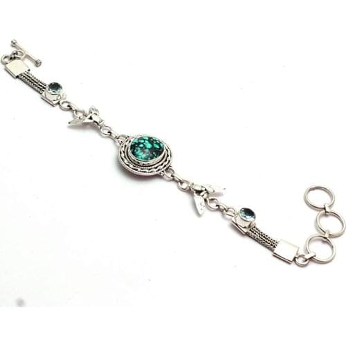 Genuine Mohave Turquoise + Blue Topaz Bracelet 925 Sterling Silver, 19 cm, GRP0357-1
