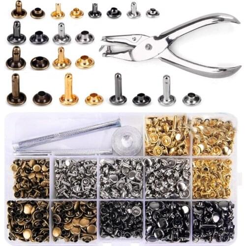 2021 New 480 Sets Leather Rivets Double Cap Tubular Metal Studs with 3pcs Setting Tool Pliers Kit for Leather Craft Repairs