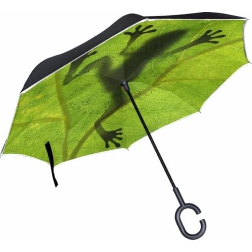 2017 New Creative Frog Reverse Umbrella Windproof Double Layer Green Inverted Umbrella Rain Women Car Umbrellas