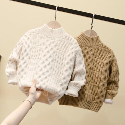 New Spring Winter Baby Girl Boys Casual Sweater Childrens Knitted Woolen Kids Stripe Hedging Plus Velvet Warm Thicken