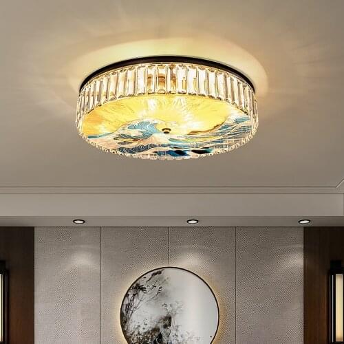 Painted Enamel Ceiling Lamp Chinese Style Crystal Hanging Light Stained Glass Luxury Classic Study Master Bedroom Ceiling Light