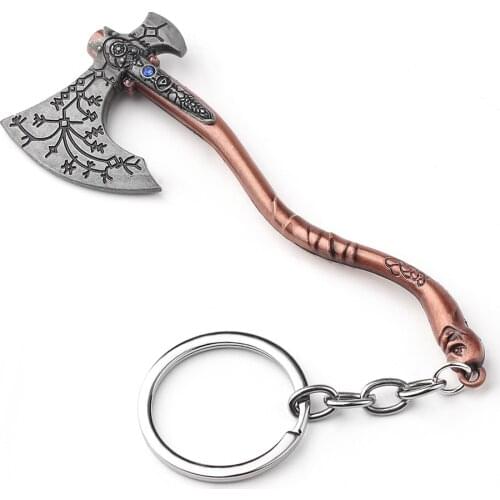 Wholesale 10 pcs/lot Jewelry God Of War 4 god of Metal Axe Keychain Exquisite Crystal Carved pattern Pendant Gift Accessories