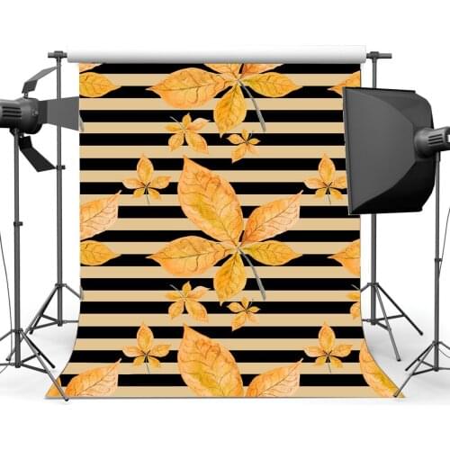 Autumn Backdrop 3D Golden Maple Leaf Backdrops Black and White Stripes Wallpaper Photography Background