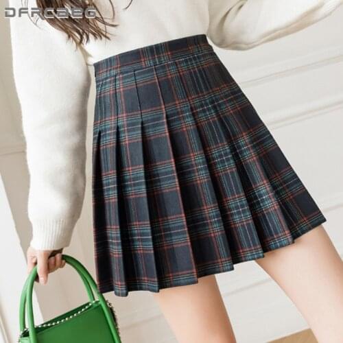 Autumn Winter Vintage Plaid Harajuku Pleated Skirts Shorts Women 2021 High Waist School Kawaii Mini Skirts Female Faldas