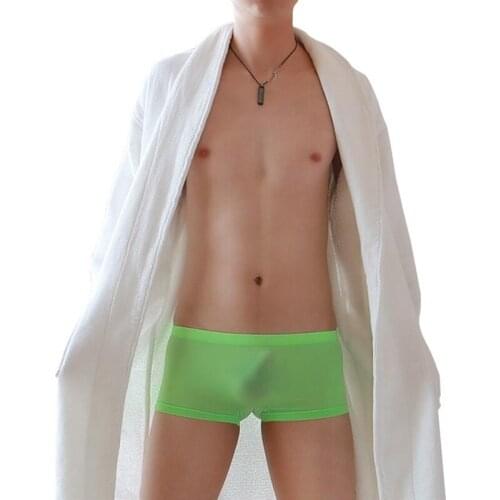 DIHOPE 2020 Mesh Transparent Sexy Men Panties Solid Color Mens Underwear Boxers Loose Hot Sale Fashion Men Short Boxers