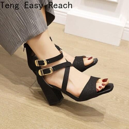 2021Summer Sandals Shoes Woman Square High Heels Sexy Ankle Strap Sandal Office Ladies Career Casual Party Women Wedding Pumps