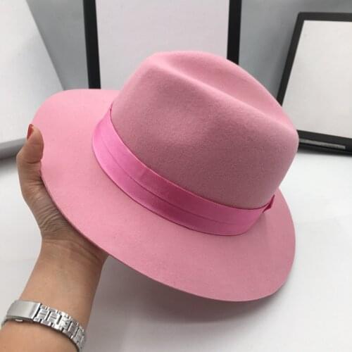 Hat for women wool wool jazz hat fashionable pink hat cute Golding hat fedoras Panama cat