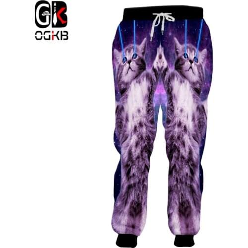 OGKB Unisex Hiphop Streetwear Punk Harem Joggers Pants Casual Sweat Pants Fashion Mens Funny Print Galaxy Space Cat Sweatpants