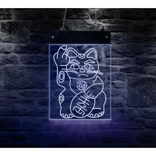 Punk Fortune Cat Electric Display Sign Lucky Kitten Mascot Rectangle Acrylic Neon Light Board Multi-color LED Luminous Wall Art