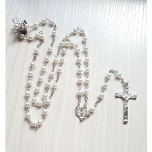 Fashion Pearl Jewelry Virgin Mary Rosary Necklace Vintage Religious Cross Jesus Pendent For Women 2021 New