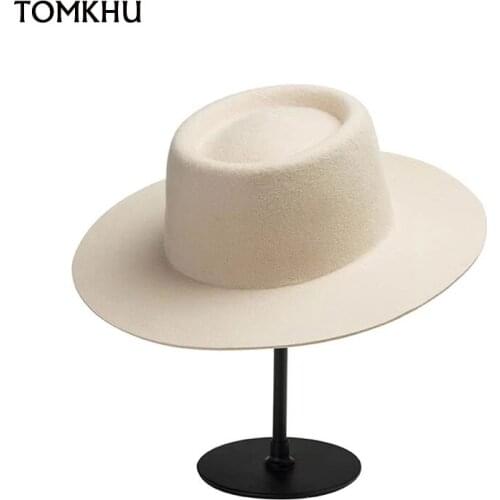 New Autumn Winter Fashion Classic Simple Wide Brim Wool Top Hat For Women Ladies Outdoor Travel High Quality Fedora Jazz Hat Cap