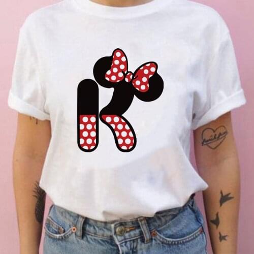Womens Custom Name Letter Combination Printing T-Shirt Minnie Mouse Letter Font A B C D E F G Short Sleeve Disney Tshirt