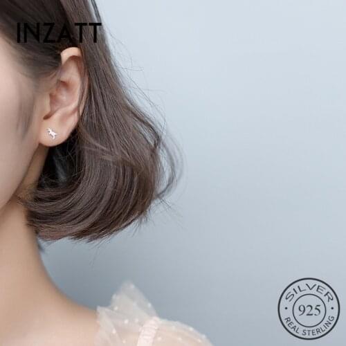 INZATT Punk Cute Animal Dinosaur Stud Earrings S925 Sterling Silver Gold Color For Women Party Fashion Jewelry Personalise gift