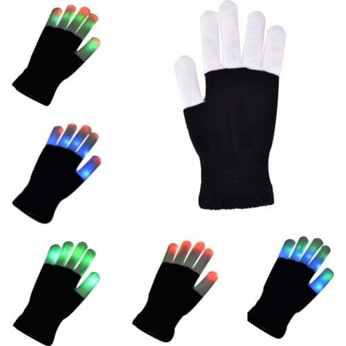 1Pc Halloween LED Rave Flashing Gloves Glow 7 Mode Light Finger Lighting Mittens Toy finger LED gloves Party Supplies