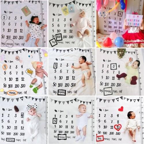 100 Days Boy Girl Infant Newborn Baby Monthly Milestone Photo Props Background Blanket Backdrop Cloth Diaper Accessories Gift