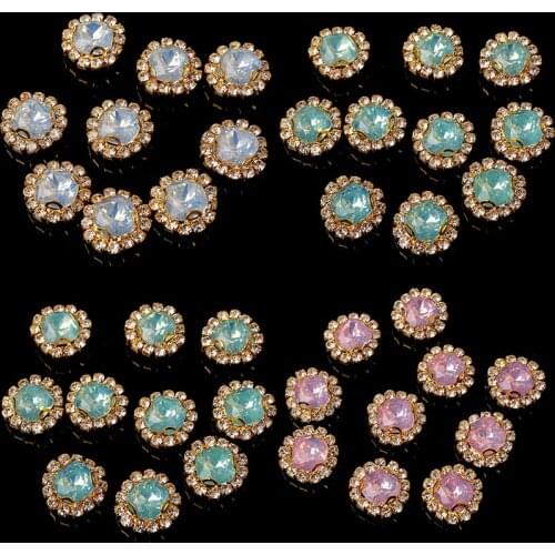 12p 10mm square opal color Resin Opal rhinestones sew on crystal rhinestone jewels button beads craft clothes DIY accessories