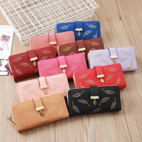 2021 Brand Leaves Hollow Women Wallet Soft PU Leather Womens Clutch Wallet Female Designer Wallets Coin Card Purse