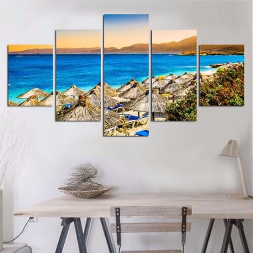 5 Panel Modern Sea Wave Painting Pictures Homd Decor Cuadros Wall Art Ocean Sunset Painting Canvas Prints Unframed FA438