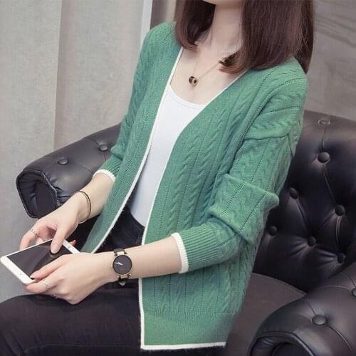 Korean V-neck Open Stitch Sweater Women Casual plus size loose full sleeve Knitted cardigan spring Solid color Soft knitwear