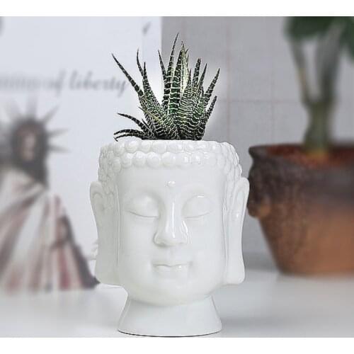 1pc Succulent Green Flower Pot Zen Ceramic Green Plant Pot Home Office Desk Decoration Buddha Statue Flower Basin