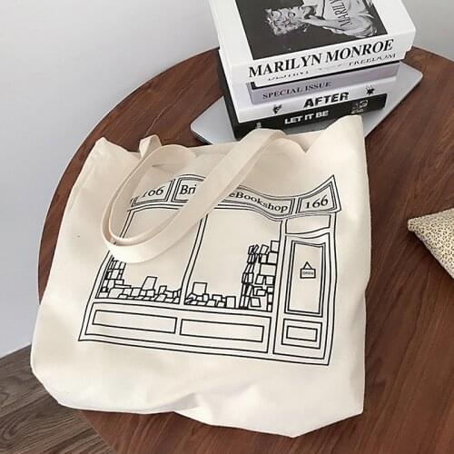 Women Canvas Shoulder Bag Library Print Ladies Shopping Bags Female Grocery Handbags Tote Books Bag for Girls Trend Casual Tote