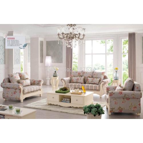 HS-8308 Modern living room home furniture sectional solid wooden fabric sofa two seats European style double seats sofa