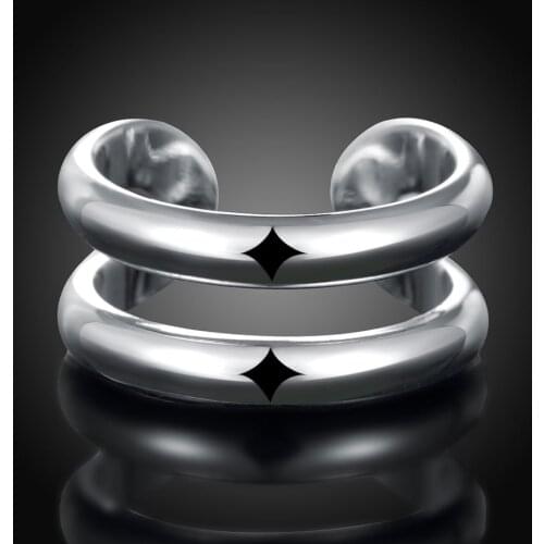 HXH QRX 925 Sterling Silver Thumb Finger Ring Opening Double Lines With Vintage Fashion Silver Engagement Rings for Women Men