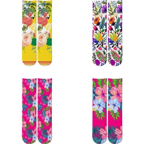 Men Women Beautiful Socks Cotton Cute Cartoon Animal Compression Socks Colorful flowers and grass Happy novelty Socks