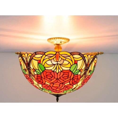 55cm Creative Rose Tiffany Colored Glass Small Living Room Restaurant Bar Bedroom Art Half Ceiling Lamp