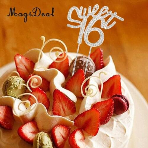 MagiDeal New Hot 16th Happy Birthday Sweet 16 Crystal Cake Topper Insert Cupcake Top Cupcake Birthday Cake Topper Decoration