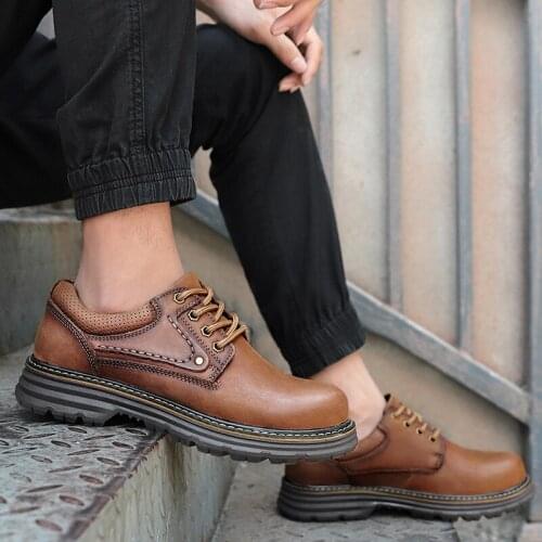 Genuine Leather Men Shoes Outdoor lace up Mens Casual Shoes fashion Walking Men Flats cow leather oxfords Mens Moccasins